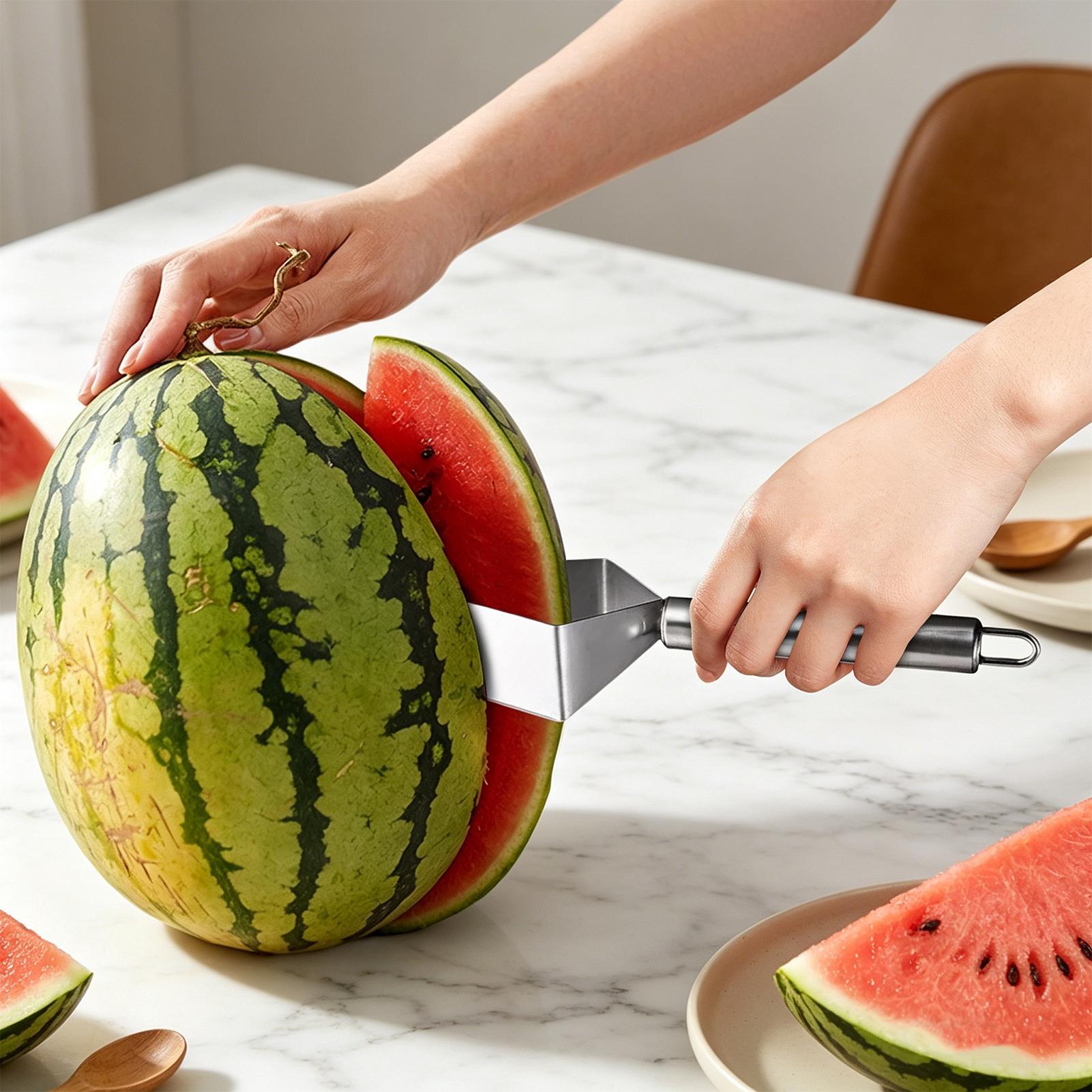 Watermelon Slicer Cutter - ที่ตัดแตงโมสแตนเลส ที่หั่นแตงโมเป็นชิ้น มีดตัดแตงโมด้ามไม้ อุปกรณ์ตัดแตงโม
