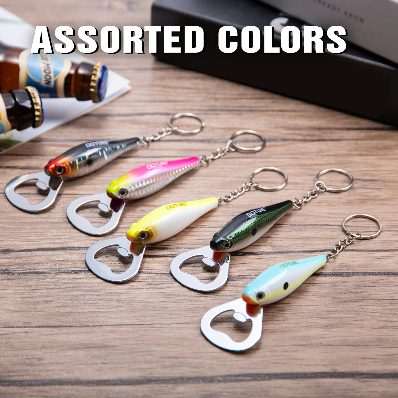 Kitchen Gadgets List - Goture 1 ชิ้นตกปลา Lure ที่เปิดขวดเหล็กคาร์บอนปลารูปแบบอุปกรณ์ตกปลาสําหรับเบียร์ Dining