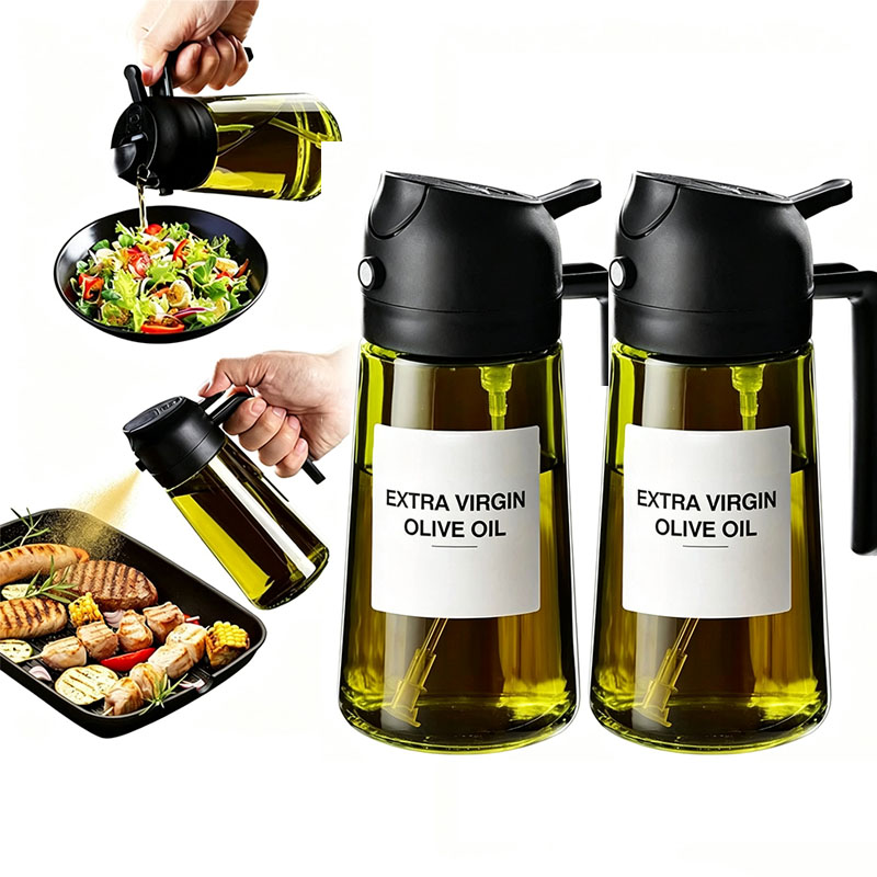 Kitchen Gadgets Air Fryer - ขวดพลาสติกสำหรับใส่น้ำมันมะกอก อุปกรณ์ครัว อุปกรณ์เสริมหม้อทอดไร้น้ำมัน ขวดสเปรย์น้ำมันมะกอก ป้องกันแสง สีเขียวเข้ม