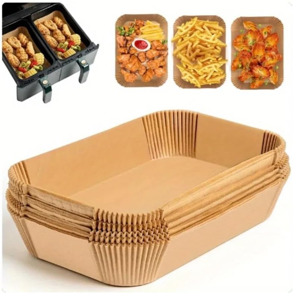 Kitchen Gadgets Air Fryer - กระดาษรองอบสำหรับหม้อทอดไร้น้ำมันแบบใช้แล้วทิ้ง รูปทรงสี่เหลี่ยมผืนผ้า 50/100 ชิ้น อุปกรณ์เสริมสำหรับครัว ทนน้ำมัน