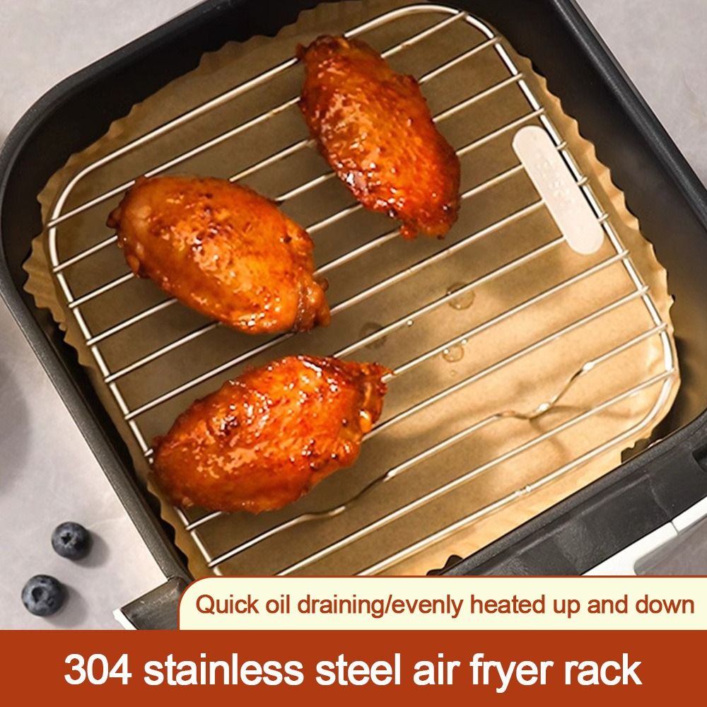 Kitchen Gadgets Air Fryer - ตะแกรงอบทรงกลม/สี่เหลี่ยมพร้อมขาตั้ง ตะแกรงทอดไร้น้ำมันแบบหนา ทำจากสแตนเลส 304 ตะแกรงย่างบาร์บีคิว สำหรับใช้ในครัวเรือน