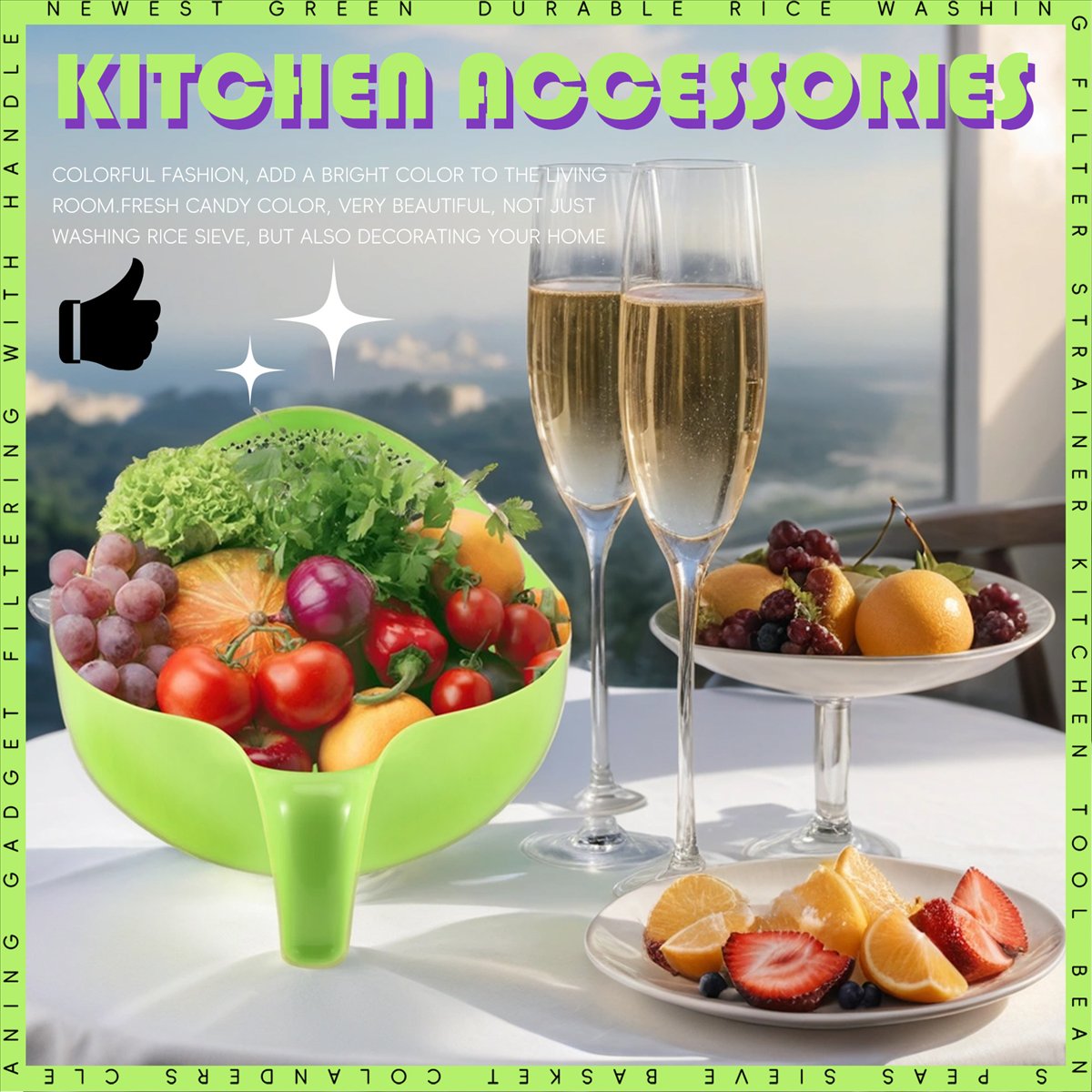 Kitchen Gadgets Rice Filter - ตะแกรงกรองข้าว ABZT อุปกรณ์ครัวสำหรับล้างถั่ว ถั่วลันเตา ตะแกรงกรองอาหาร พร้อมด้ามจับ