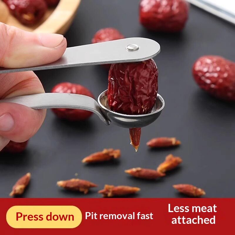 Kitchen Gadgets Kitchen - ที่คว้านเมล็ดพุทราสแตนเลส เครื่องมือเอาเมล็ดผลไม้แบบใช้มือ เครื่องคว้านเมล็ดอินทผลัมแบบพกพา อุปกรณ์ครัวในครัวเรือน
