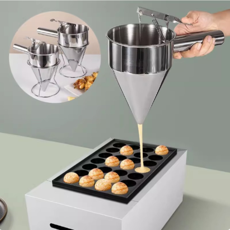 Kitchen Gadgets List - กรวยจ่ายของเหลวสแตนเลสขนาด 600/1200 มล., อุปกรณ์ทำโอ๊คโทปัสบอล, อุปกรณ์ครัวสำหรับทำอาหารพร้อมด้ามจับและขาตั้ง