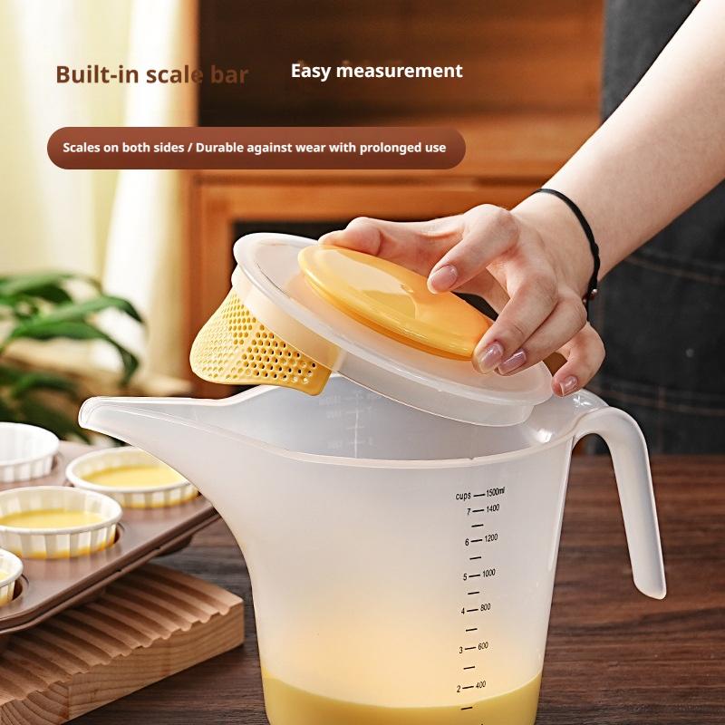 Kitchen Gadgets Rice Filter - ถ้วยแยกไข่เอนกประสงค์ขนาดใหญ่พร้อมมาตรวัด ถ้วยตวงสำหรับทำขนมพร้อมตัวกรองไข่ อุปกรณ์ครัว เครื่องล้างข้าว